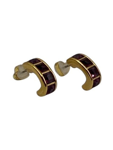 Swarovski Gold & Purple Gold Tone Metal Crystals Square Cut Open Hoop Earrings Gold & Purple
