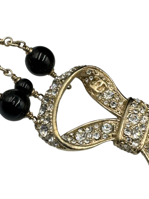 Chanel Gold, White & Black Gold Plated Faux Pearl Bow Rhinestone Bracelet Gold, White & Black