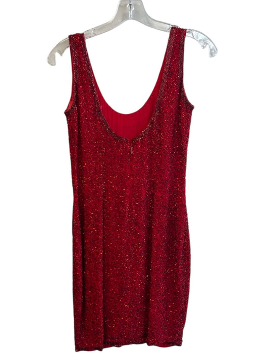 Black Tie Oleg Cassini Size 6 Red 100% Silk Beaded Round Neck Sleeves Mini Dress Red / 6
