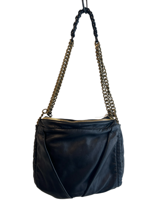 Elie Tahari Black Leather Bronze metal accents Top Zip Chain Strap Shoulder Bag Black / Medium