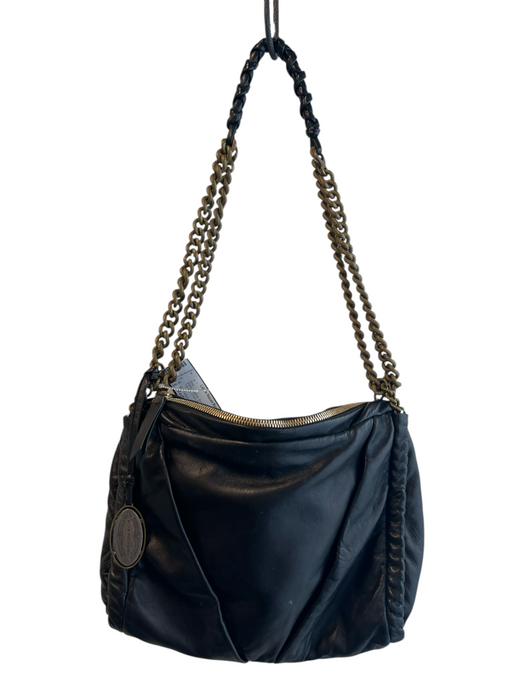 Elie Tahari Black Leather Bronze metal accents Top Zip Chain Strap Shoulder Bag Black / Medium