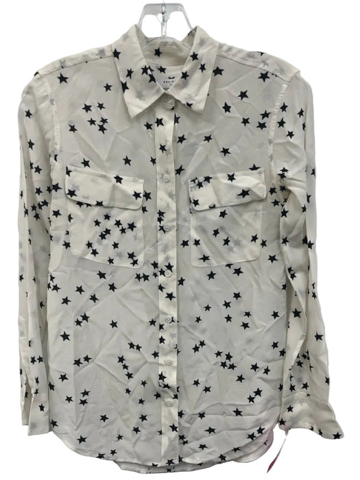 Equipment Size XXS White & Black Silk Button Up Long Sleeve Stars Top