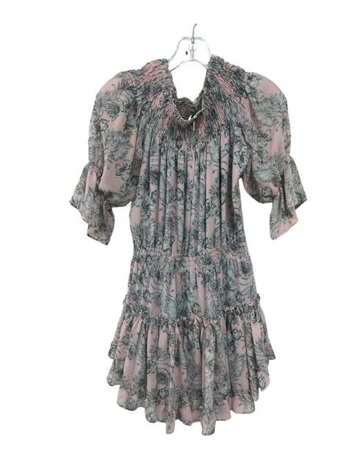 Misa Size XS Pink & gray Viscose Off Shoulder Sheer 1/2 Sleeve Floral Dress Pink & gray / XS