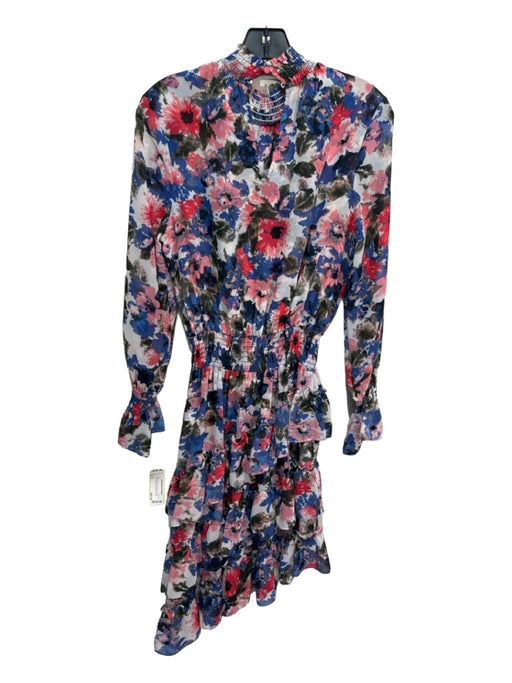 Misa Size S Blue Red Green Polyester Abstract Floral Long Sleeve Tiered Dress Blue Red Green / S