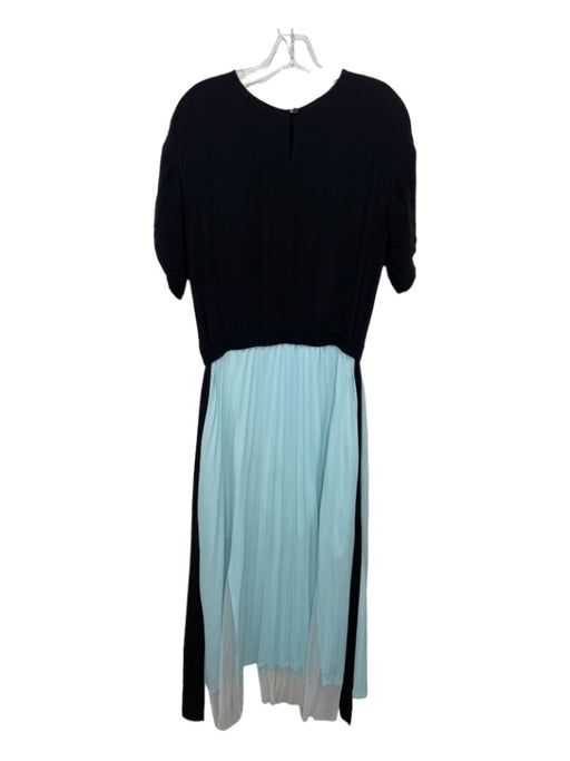 Maje Size 2 Black & Blue Viscose Blend Round Neck Short Sleeve Midi Dress Black & Blue / 2