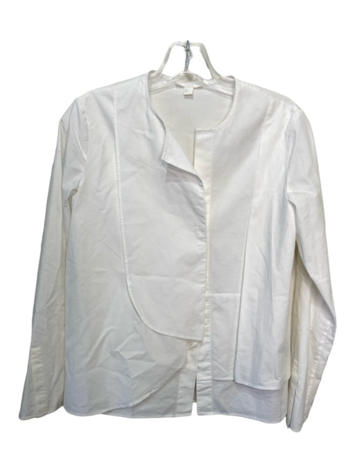 COS Size 2 White Cotton Button Front Long Sleeve Textured Detail Top White / 2