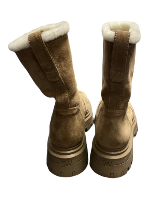 Stuart Weitzman Shoe Size 7 Tan & cream Suede & Shearling Pull on Mid Calf Boots Tan & cream / 7