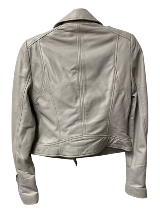 Lamarque Size S Light Grey Leather Moto Asymetric Front Zip Epaulettes Jacket Light Grey / S