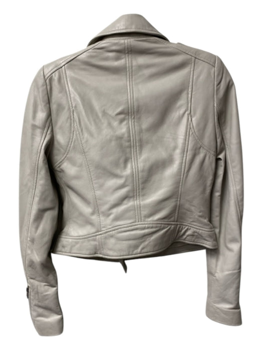 Lamarque Size S Light Grey Leather Moto Asymetric Front Zip Epaulettes Jacket Light Grey / S