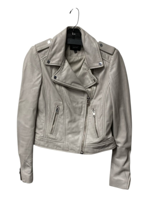 Lamarque Size S Light Grey Leather Moto Asymetric Front Zip Epaulettes Jacket Light Grey / S