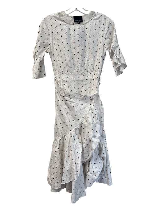 Cynthia Rowley Size XS White Cotton Round Neck Ruffle Sleeve Detail Wrap Dress White / XS