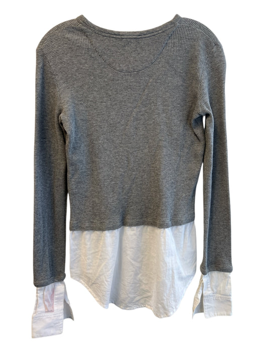 Theory Size P Gray & White Cotton Waffle Knit Layered Long Sleeve Round Neck Top Gray & White / P