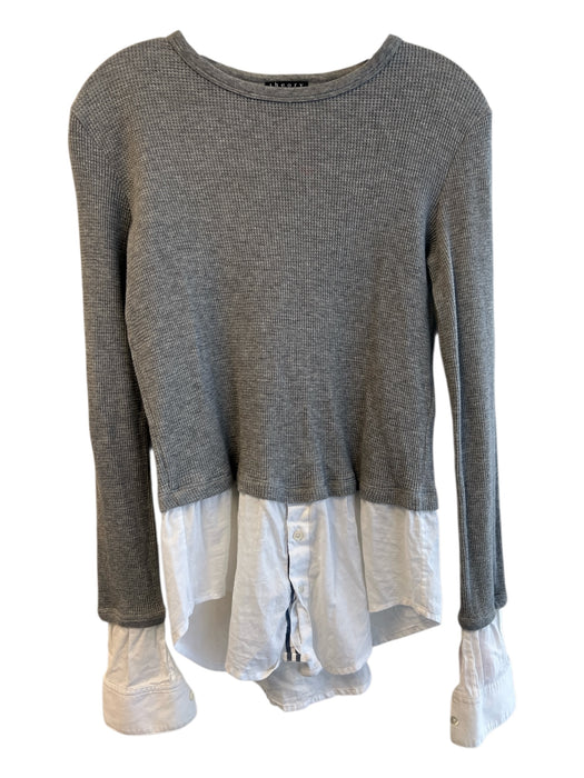 Theory Size P Gray & White Cotton Waffle Knit Layered Long Sleeve Round Neck Top Gray & White / P