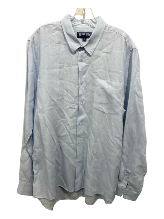 Vilebrequin Size XL Light blue Linen Solid Button Up Men's Long Sleeve Shirt Light blue / XL