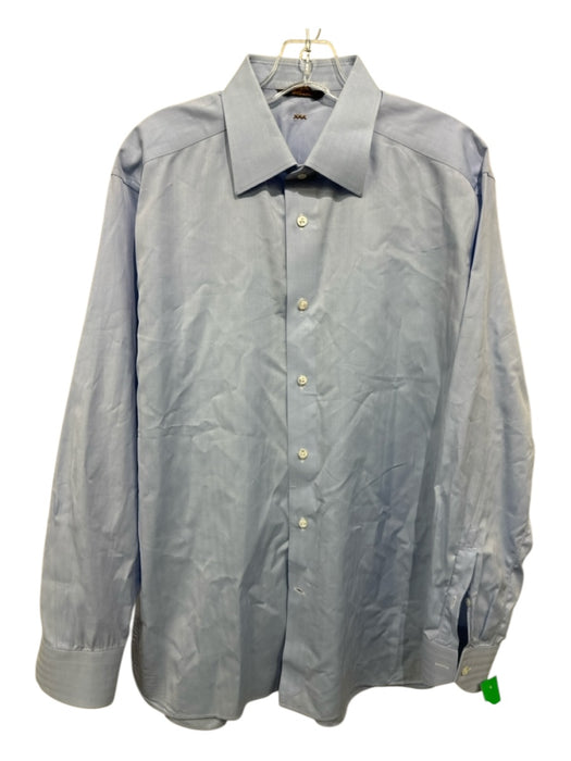Zegna Size 17 Light blue Cotton Solid Button Up Men's Long Sleeve Shirt Light blue / 17