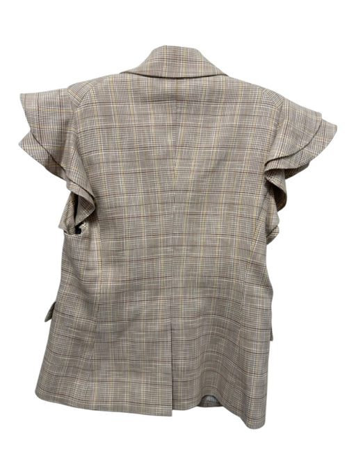 Veronica Beard Size 6 Beige Wool Blend Houndstooth Plaid Flutter Shoulder Jacket Beige / 6