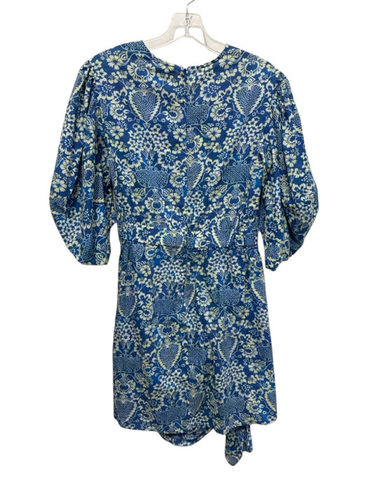 Rhode Size XS Blue & Green Cotton Floral 1/2 Puff Sleeve Gathered Front Dress Blue & Green / XS