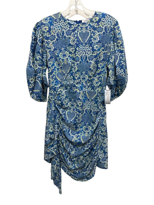 Rhode Size XS Blue & Green Cotton Floral 1/2 Puff Sleeve Gathered Front Dress Blue & Green / XS