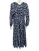 Kivari Size 4 Navy Blue & Beige Cotton Floral Long Balloon Sleeve V Neck Dress Navy Blue & Beige / 4