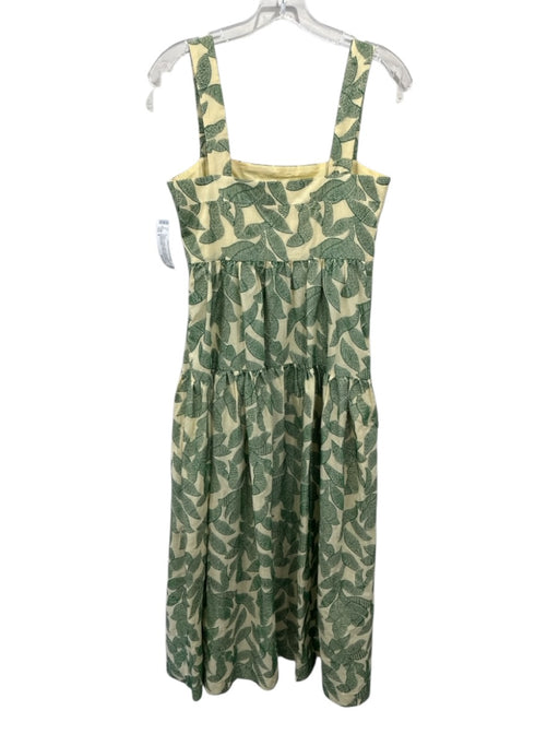 Three Graces Size 8 Yellow & Green Cotton Embroidered Botanical Sleeveless Dress Yellow & Green / 8