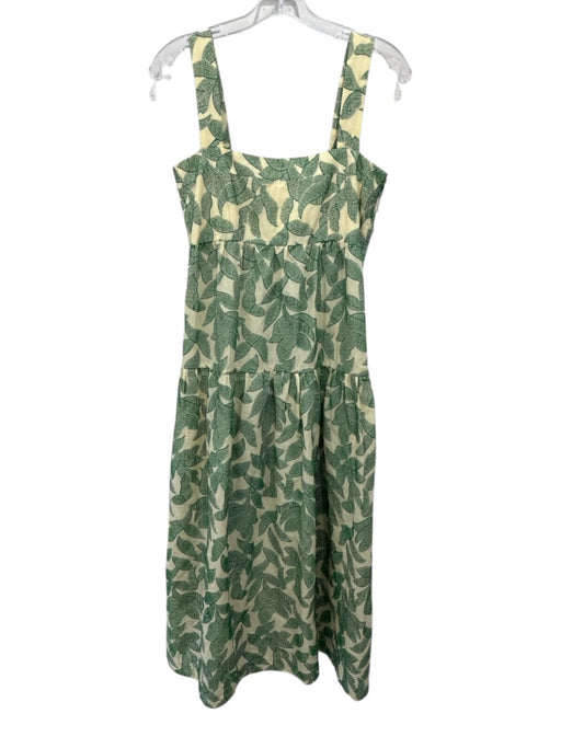Three Graces Size 8 Yellow & Green Cotton Embroidered Botanical Sleeveless Dress Yellow & Green / 8