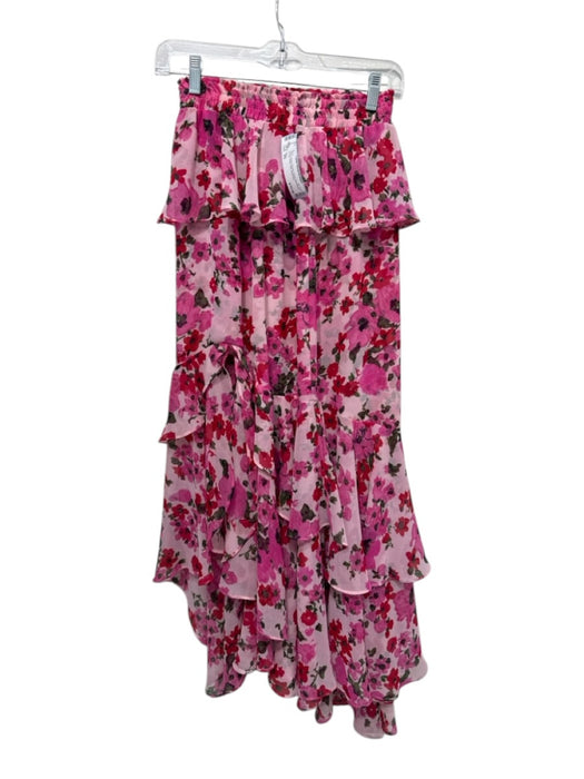 Misa Size XS Pink & Red Viscose Elastic Waistband Floral Ruffle Midi Skirt Pink & Red / XS