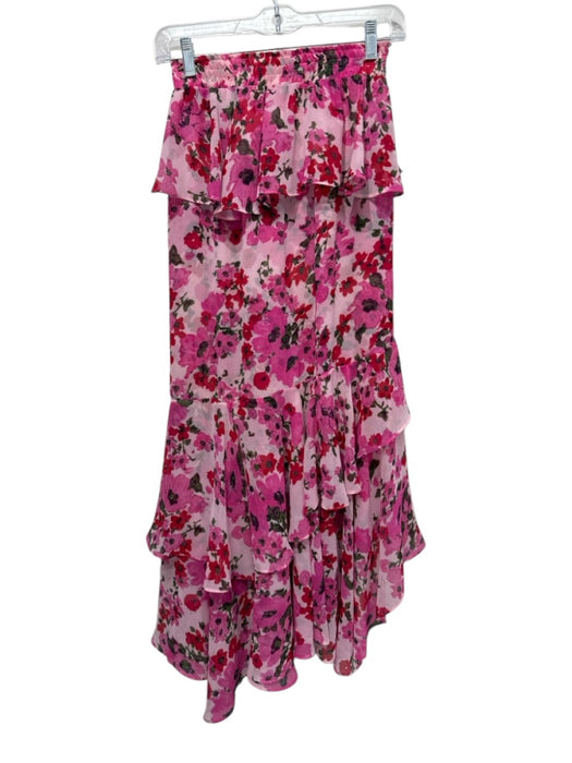 Misa Size XS Pink & Red Viscose Elastic Waistband Floral Ruffle Midi Skirt Pink & Red / XS