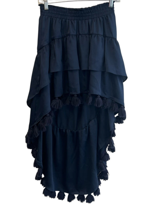 Misa Size S Navy Viscose Elastic Waist hi lo Tassel Tiered Skirt Navy / S
