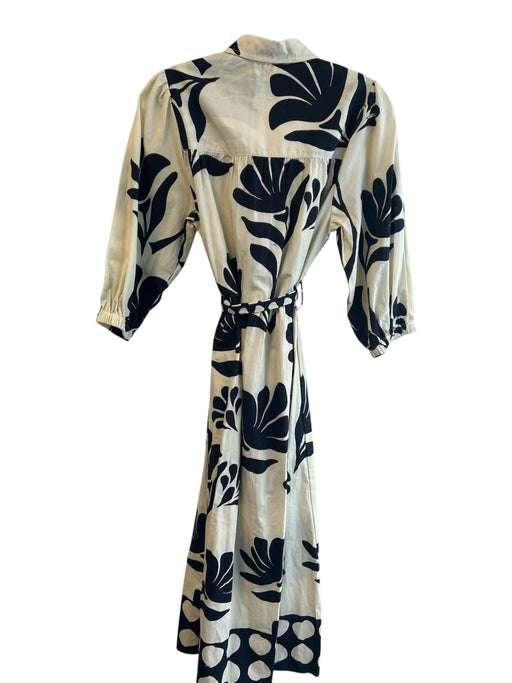 Maude Vivante Size XS Ivory & Black Cotton Collared Button Down 3/4 Sleeve Dress Ivory & Black / XS