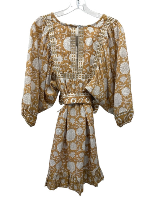 Cleobella Size XS Tan & cream Cotton Blend Floral Long Sleeve Dress Tan & cream / XS