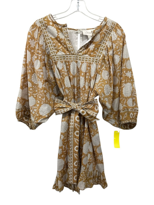 Cleobella Size XS Tan & cream Cotton Blend Floral Long Sleeve Dress Tan & cream / XS