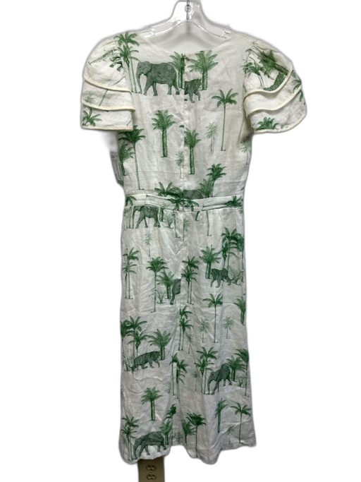 Azulu Size 2 Green & White Linen O ring detail Palm Trees Cut Out Midi Dress Green & White / 2