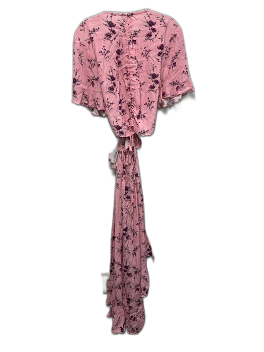 Selene Soucy Size M Pink, Purple, Green Rayon Flounce Hem Flowers Wrap Dress Pink, Purple, Green / M