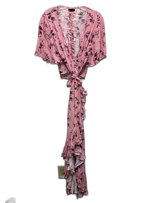 Selene Soucy Size M Pink, Purple, Green Rayon Flounce Hem Flowers Wrap Dress Pink, Purple, Green / M