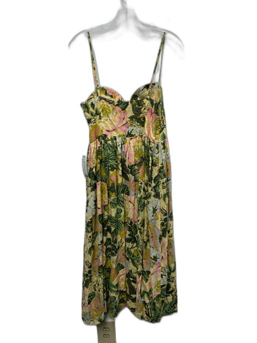 Hausen Size L Yellow, Green, Pink Linen Blend Floral bustier Midi Dress Yellow, Green, Pink / L