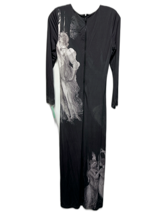 Alice + Olivia Size 6 Dark Gray & White Viscose Blend Back Zip Renaissance Dress Dark Gray & White / 6