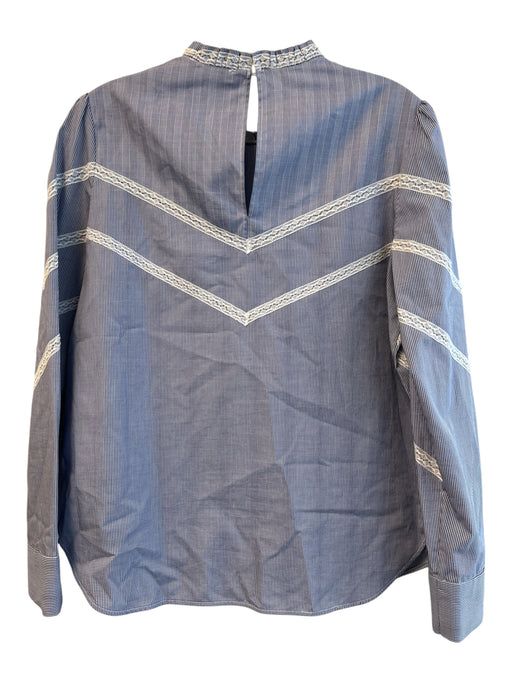 Sandro Size 2 Blue Cotton Round Neck Long Sleeve Lace Detail Gingham Top Blue / 2