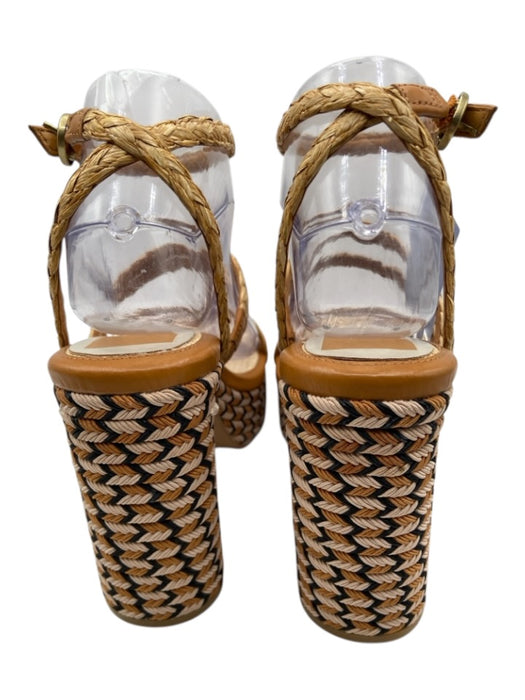 Dolce Vita Shoe Size 7.5 Tan, Beige, Black Straw & Canvas Ankle Buckle Sandals Tan, Beige, Black / 7.5