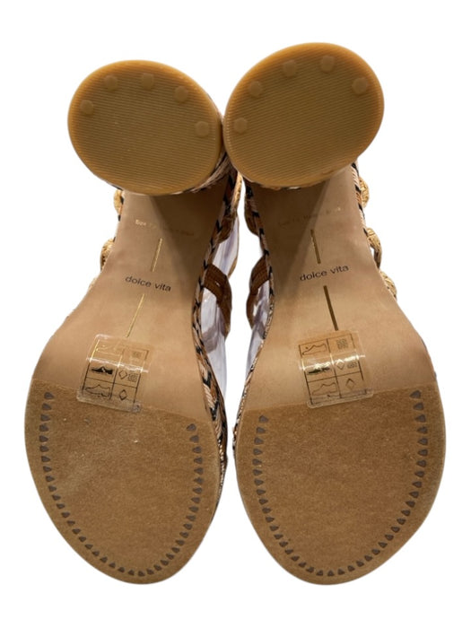 Dolce Vita Shoe Size 7.5 Tan, Beige, Black Straw & Canvas Ankle Buckle Sandals Tan, Beige, Black / 7.5