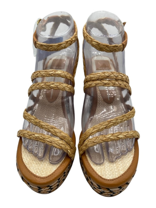 Dolce Vita Shoe Size 7.5 Tan, Beige, Black Straw & Canvas Ankle Buckle Sandals Tan, Beige, Black / 7.5