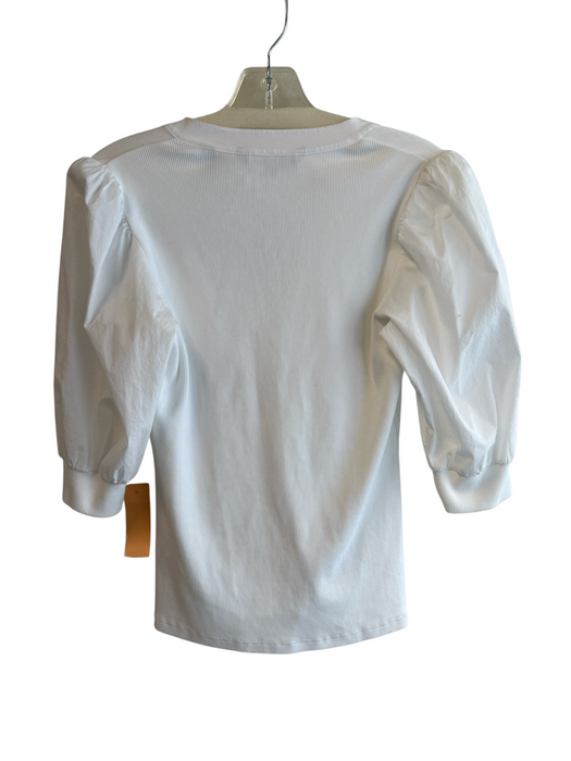 Veronica Beard Size XS White Pima Cotton Blend Ribbed Button Puff Sleeve Top White / XS
