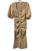 Ganni Size 36 Tan Cotton Scoop Neck 3/4 Balloon Sleeve Solid Color Dress Tan / 36