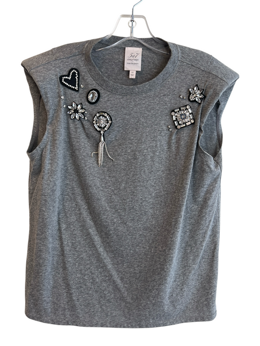 Cinq a Sept Size XS Grey Polyester & Cotton Sleeveless Beaded Detail Top Grey / XS