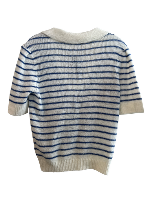 Pistola Size M White & Blue Acrylic Wool Striped V Neck Knit Top White & Blue / M