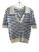Pistola Size M White & Blue Acrylic Wool Striped V Neck Knit Top White & Blue / M