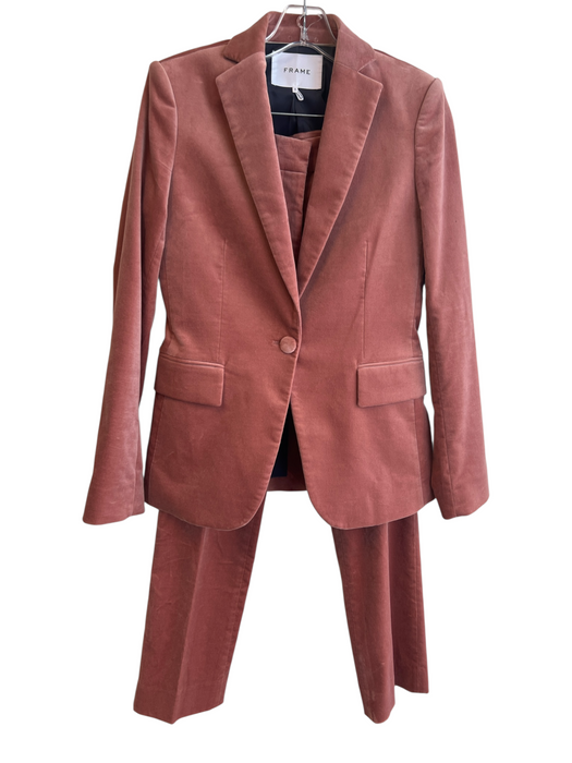 Frame Size 2 Pink Cotton Blend Velvet Mid Rise Button Front Pants Set Pink / 2