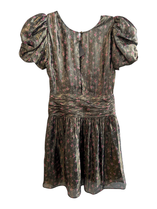 Love Shack Fancy Size 2 Gold & Pink Silk Blend Puff Short Sleeve Side Zip Dress Gold & Pink / 2