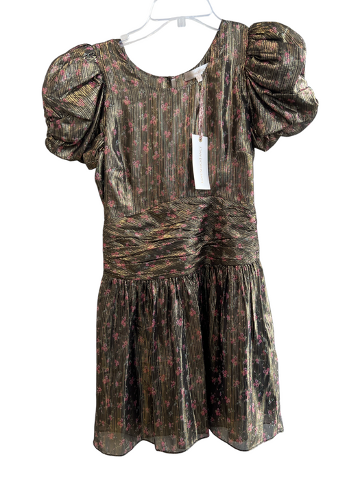Love Shack Fancy Size 2 Gold & Pink Silk Blend Puff Short Sleeve Side Zip Dress Gold & Pink / 2