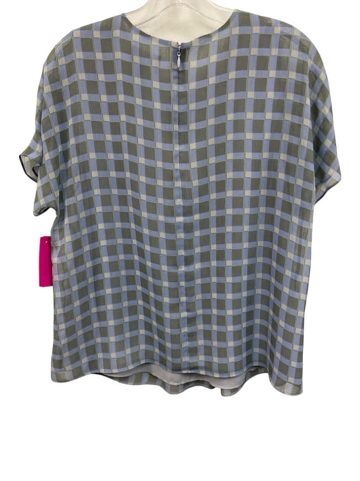 Emporio Armani Size 44 Blue, Gray, White Polyester Short Sleeve Squares Top Blue, Gray, White / 44