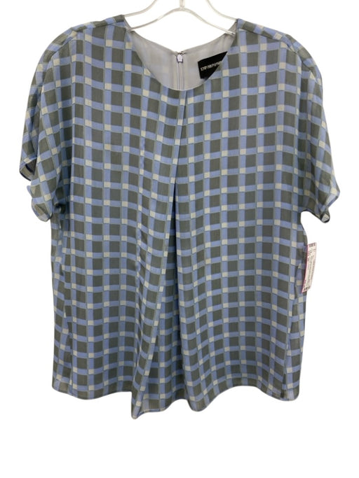 Emporio Armani Size 44 Blue, Gray, White Polyester Short Sleeve Squares Top Blue, Gray, White / 44